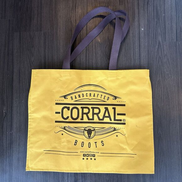 Corral Boots Tote Bag With Handle Canvas Yellow And Brown Western Country Shop - Picture 4 of 7